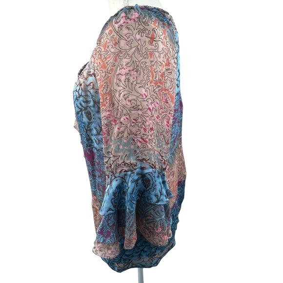 Diane Von Furstenburg Silk Blue Pink Peelo Blouse Size 4 Sheer Chiffon - Picture 10 of 16